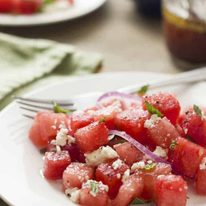 Watermelon Salad - as strange as it sounds, sweet, juicy watermelon with feta, red onion and mint is a winning combination. This summery, light salad is refreshing and is perfect for a summer barbeque.