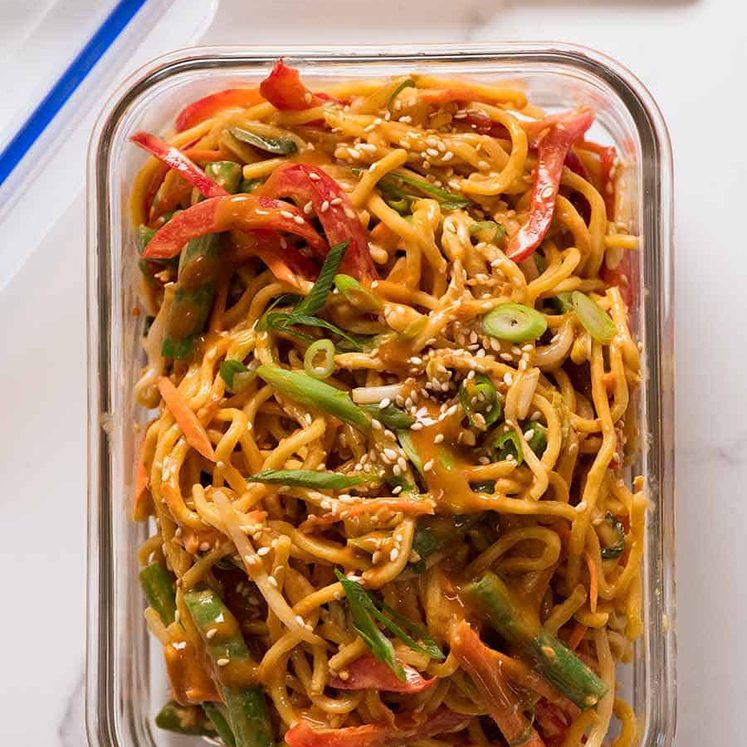 Noodle Salad (Lunch Idea for Work) in a glass container