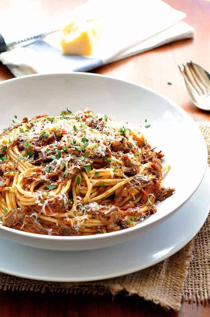 Rich beef ragu made in 15 minutes using leftovers. #ragu #pasta #italian #leftovers
