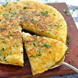 Giant Hash Brown on a wooden board