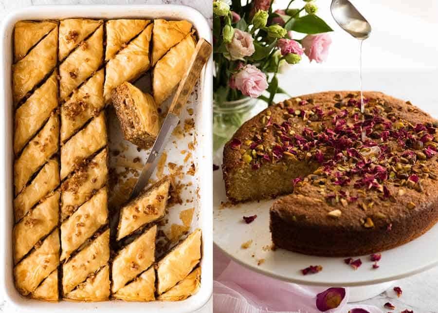 Desserts for Arabian Middle Eastern Meal - Baklava and Semolina Cake