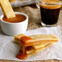 Baked Apple Pie Fries with Salted Caramel Dipping Sauce - everything you love about apple pie, in mini bite size form. Easy to make, fun to eat!