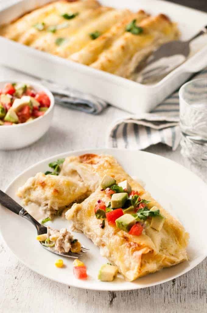 White Chicken Enchiladas - Enchiladas, made with a gorgeous creamy white sauce! recipetineats.com