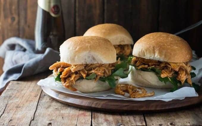 Slow Cooker Honey Buffalo Chicken Sliders - 5 minutes prep, set and forget! Great for game day or any event for feeding a crowd!