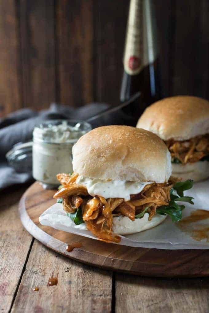 Finished Slow Cooker Honey Buffalo Chicken Sliders