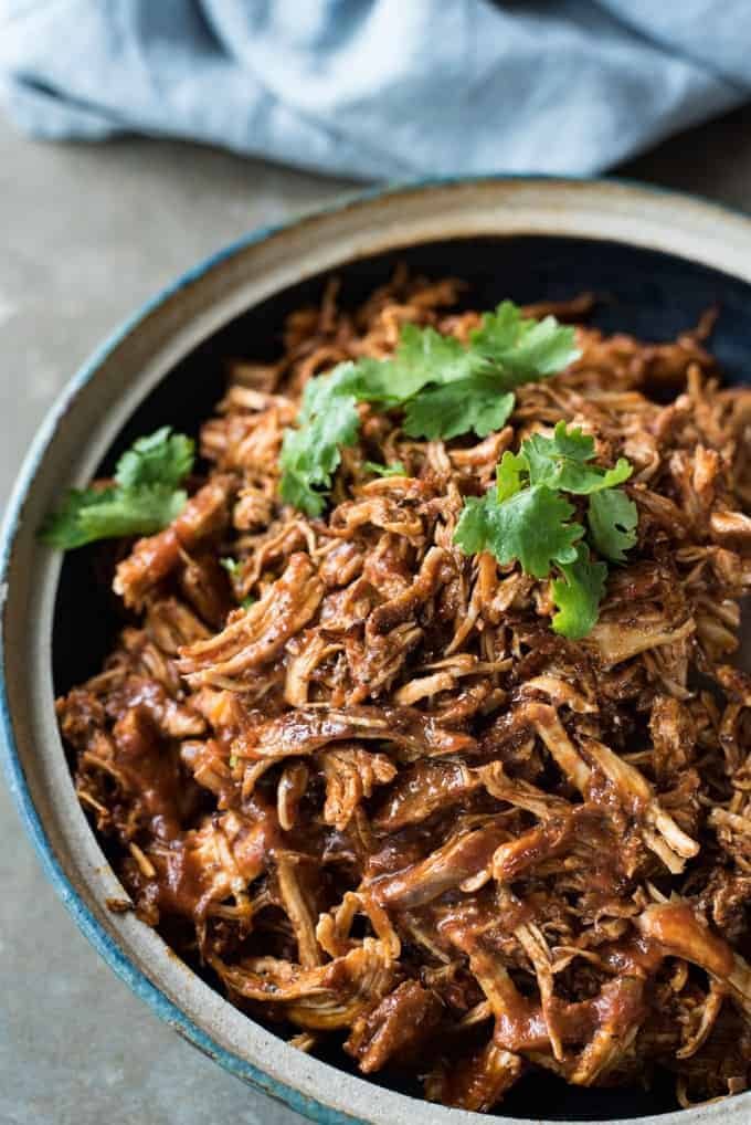 Mexican Shredded Chicken - The smokey, rich, mildly spicy sauce is incredible! Super easy, fast to prepare, for the slow cooker, pressure cooker or stovetop!