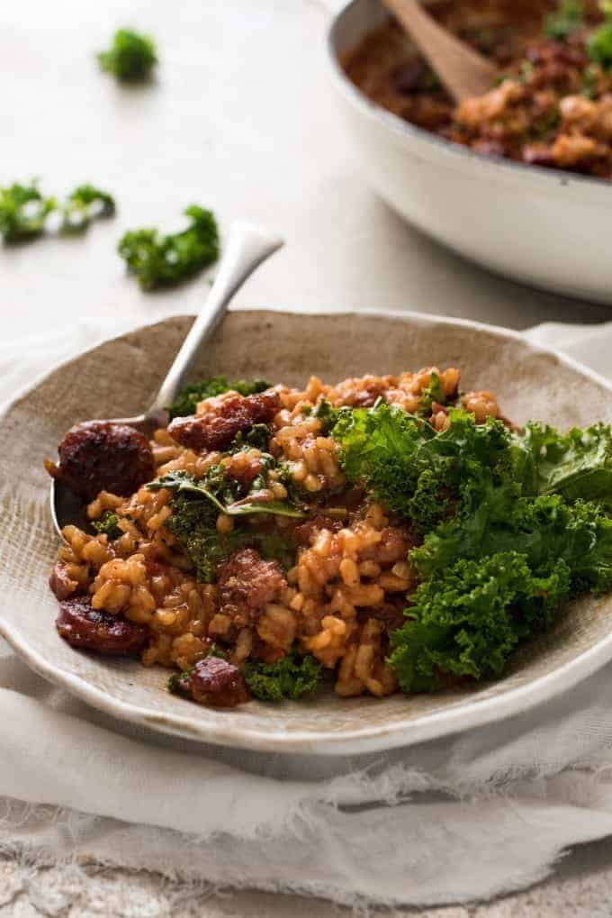 Chorizo Risotto with Kale - Chorizo is the key to the beautiful flavours in this risotto!