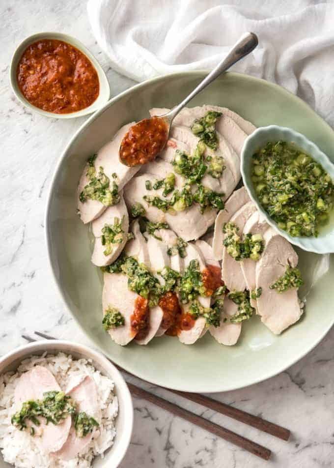 Extra juicy perfect Poached Chicken Breast guaranteed to work every single time! This technique is so easy, it will blow your mind. Served with a gorgeous Ginger Scallion (Shallot) Sauce. recipetineats.com
