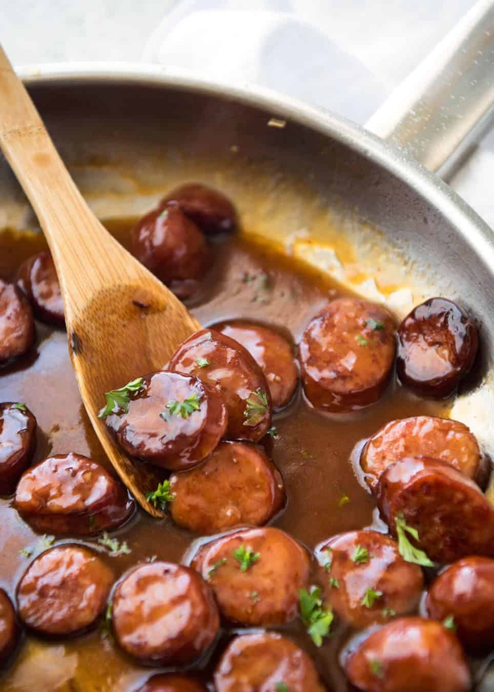 Chorizo Bites in Sweet & Spicy Sauce - these make fantastic finger food for parties and are great for making ahead! recipetineats.com