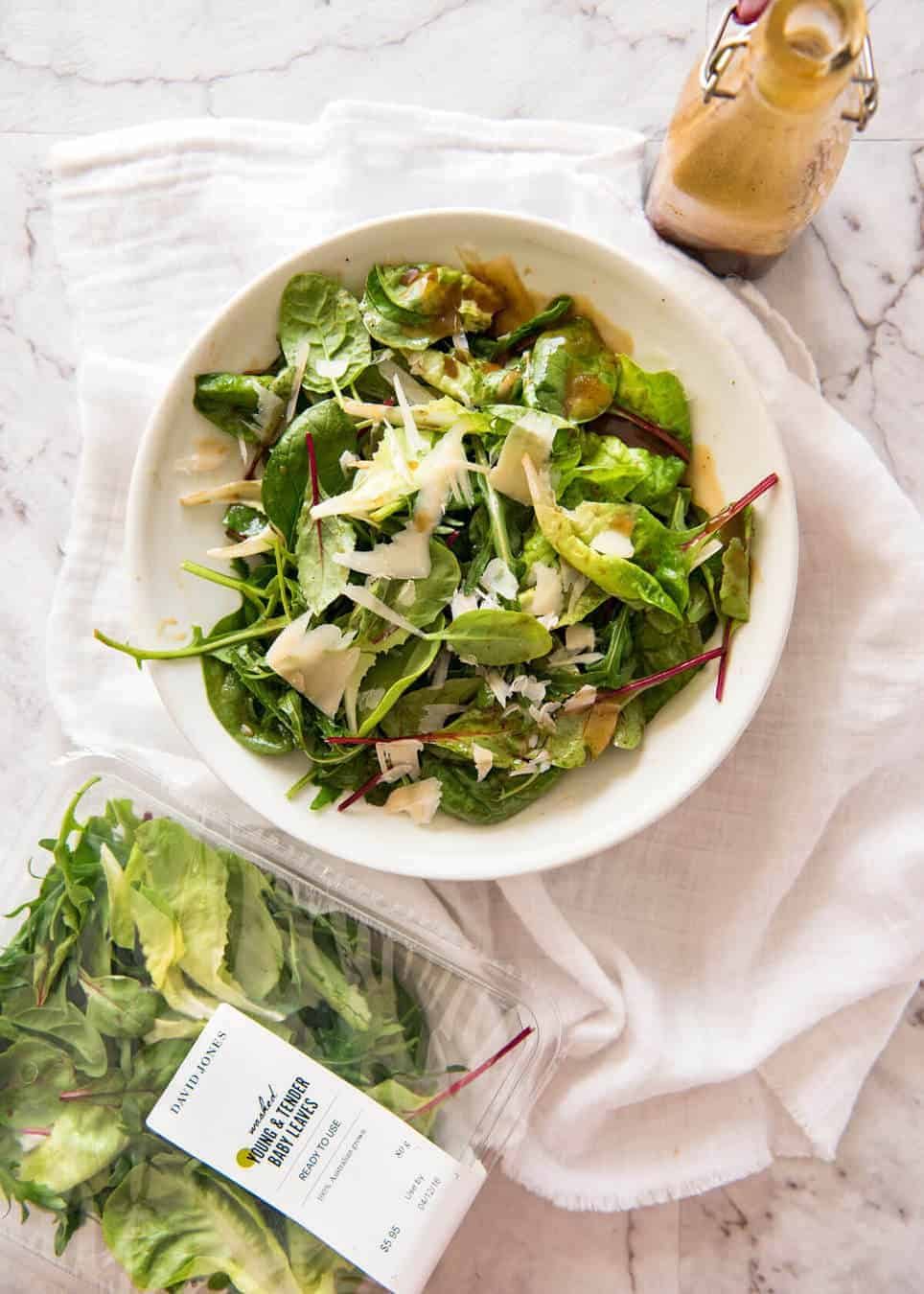 Balsamic Vinegar Dressing - A classic everyone should know: 1 part vinegar, 3 parts oil. Keep for 3 weeks+. recipetineats.com