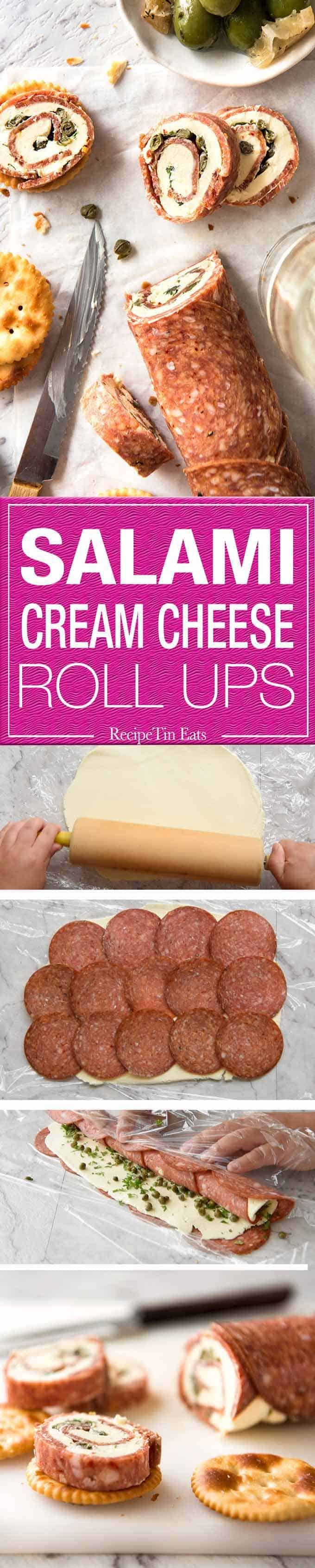 Salami Cream Cheese Roll Up - Great inexpensive party food idea! www.recipetineats.com