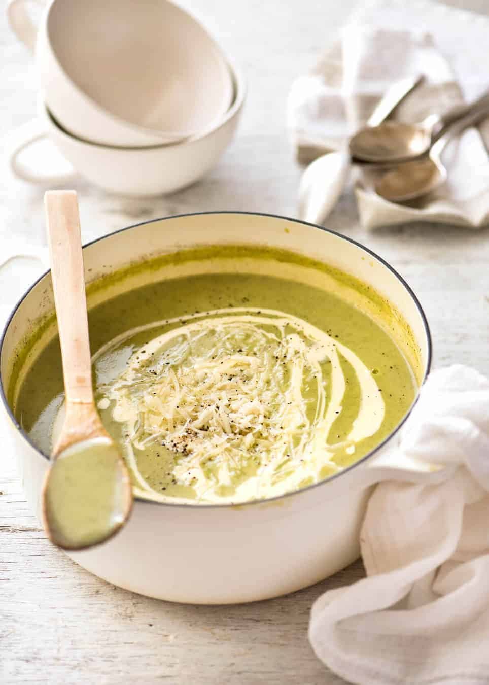Silky, thick, Healthy Creamy Zucchini Soup. Perfect for dunking in hot crusty bread! www.recipetineats.com