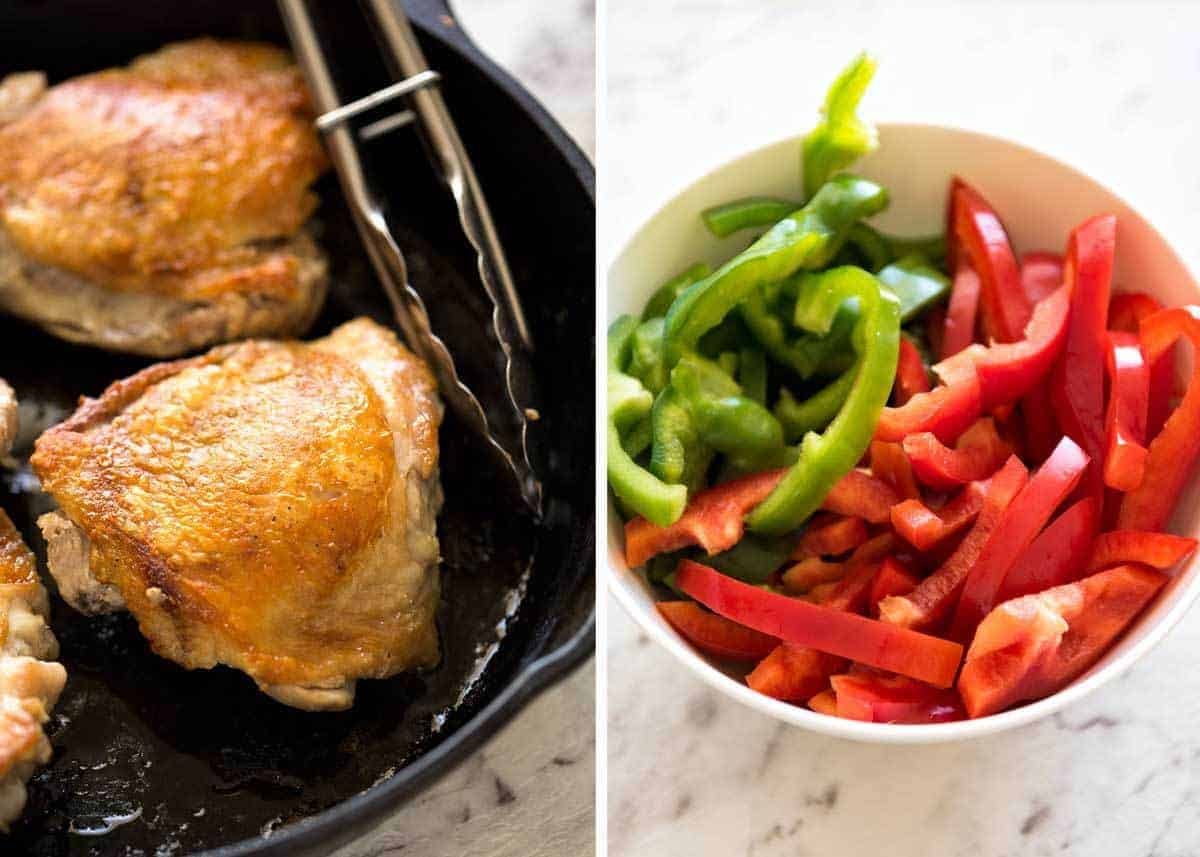 A hearty Italian Chicken Casserole with crispy chicken, capsicum / bell peppers, olives and capers. Sicilian style! www.recipetineats.com