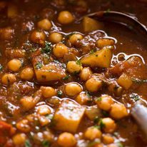 Close up of Indian chickpea curry in a pot