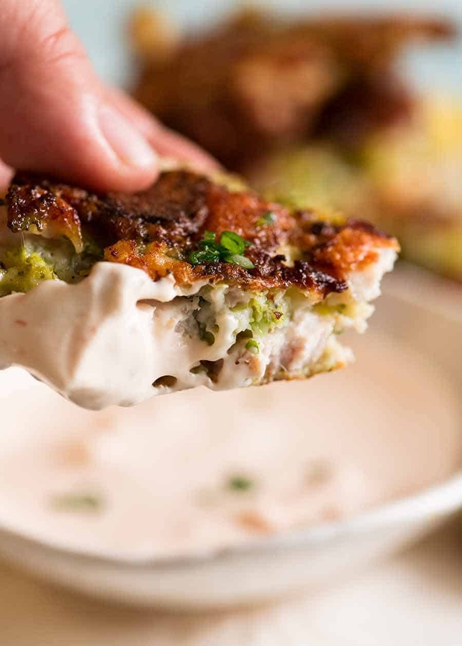 Showing the inside of Broccoli Chicken Fritter