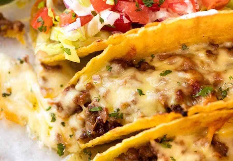 Close up of Beef Tacos in crispy corn taco shells