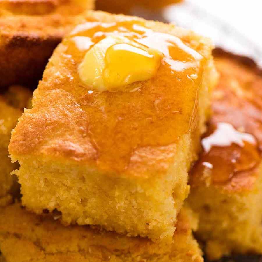 Close up of slice of cornbread