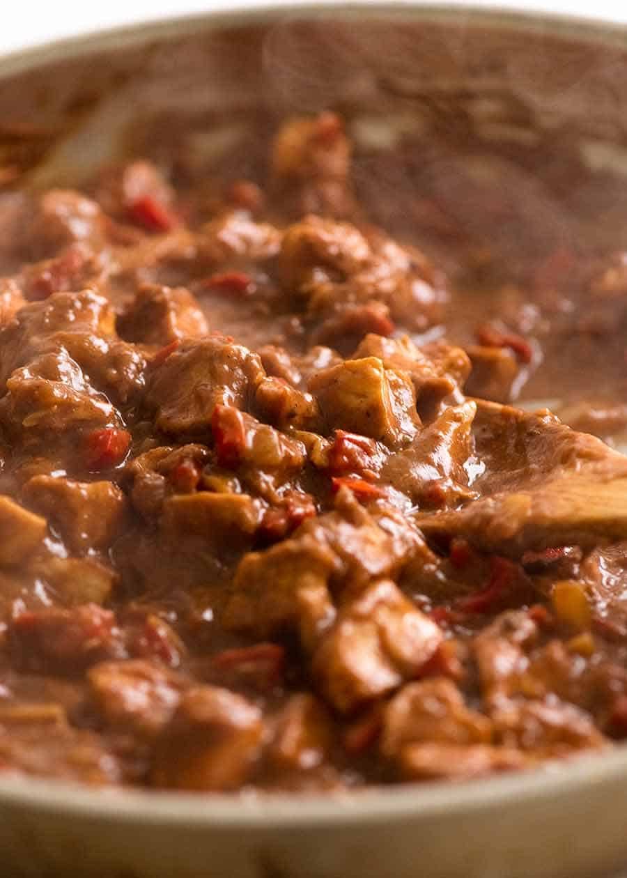 Chicken Burrito filling being cooked in a skillet