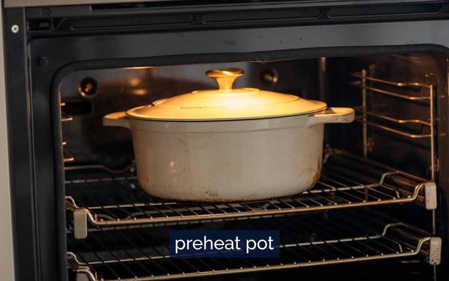 Preheating dutch oven in oven for homemade bread
