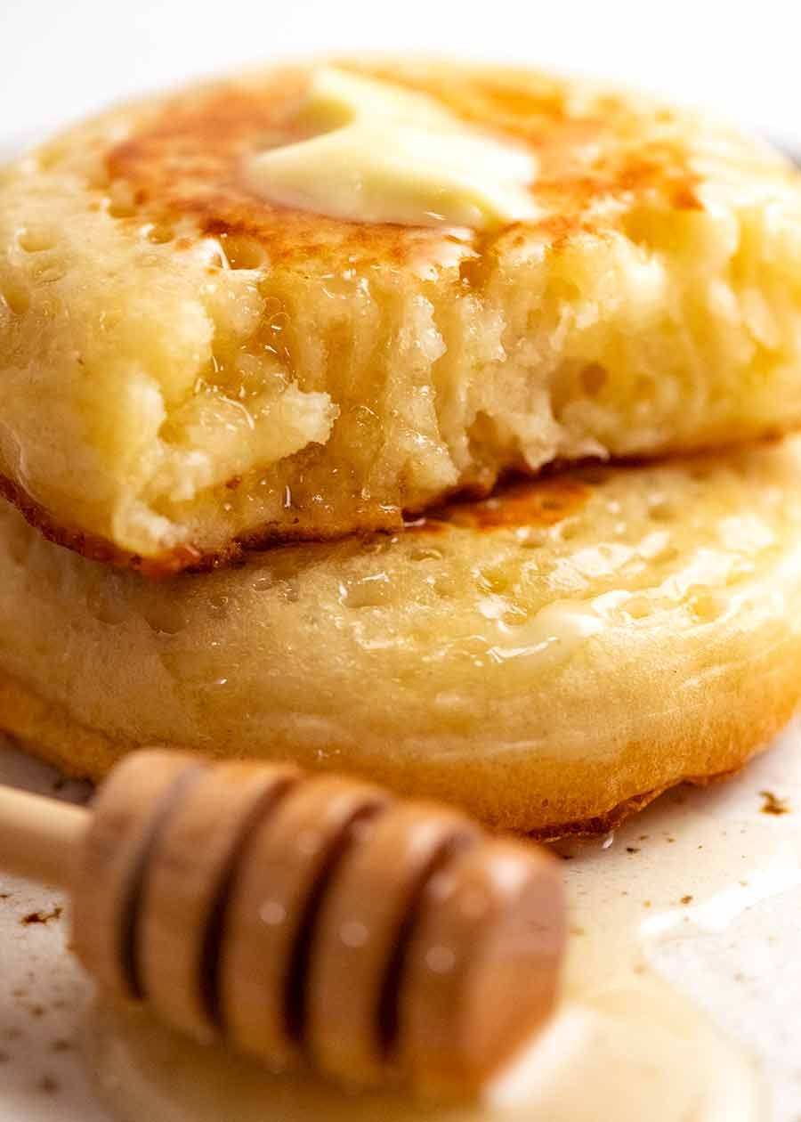 Showing the inside of homemade crumpets