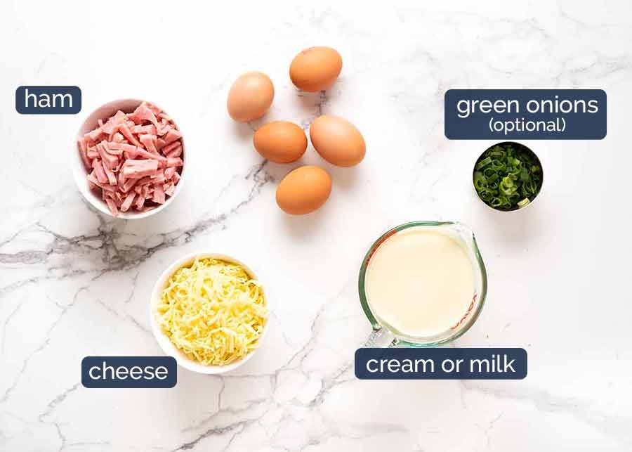 Ingredients in Crustless Quiche - Ham and Cheese