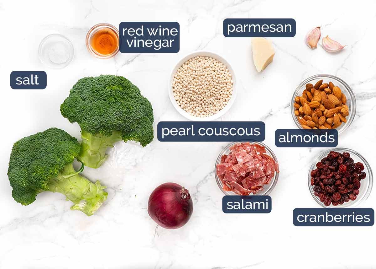 Broccoli Pearl Crunch Salad ingredients